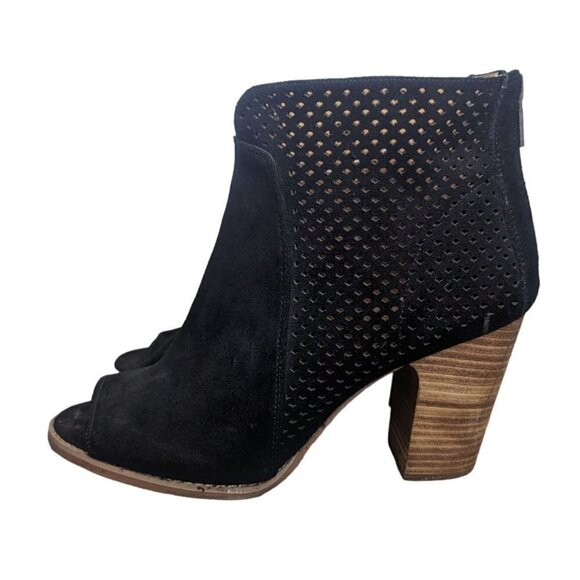 Lucky Brand Lamia Open Peep Toe Ankle Boots Booties Size 11M Black Suede - Picture 3 of 11